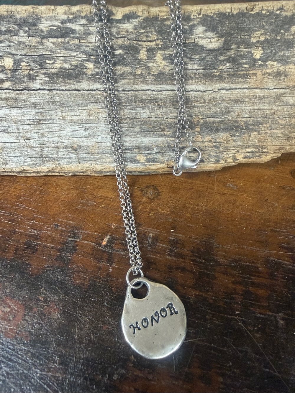 Jes MaHarry unisex ”HONOR” silver charm on 20” silver chain. New with tags.